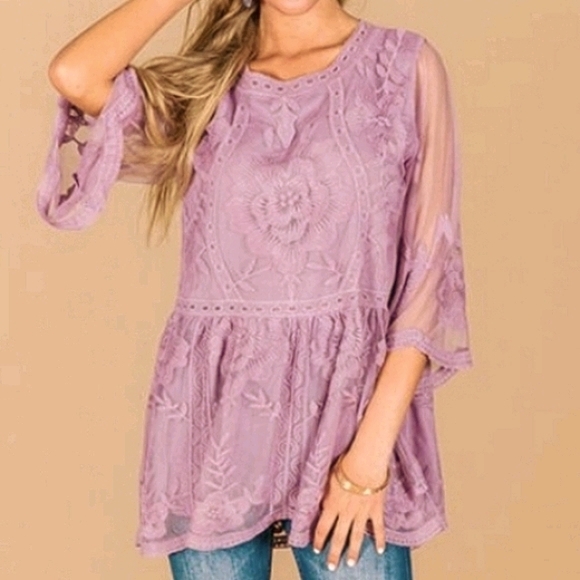 Blissful Lace Babydoll Top / Boho Shirt Blouse - Picture 4 of 9